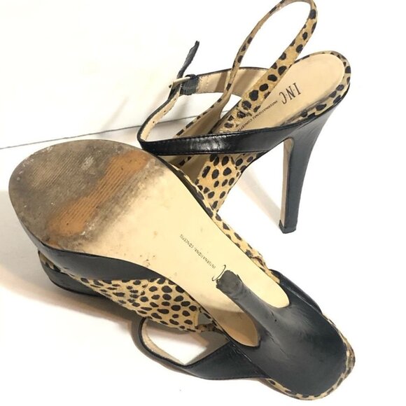 INC International Mariela Leopard Print Slingback Heels in Tan Black Size 7 - Picture 5 of 5